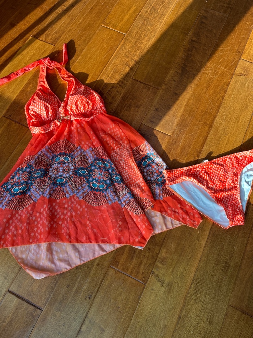 Red Halter Swim Dress with Bikini Bottoms